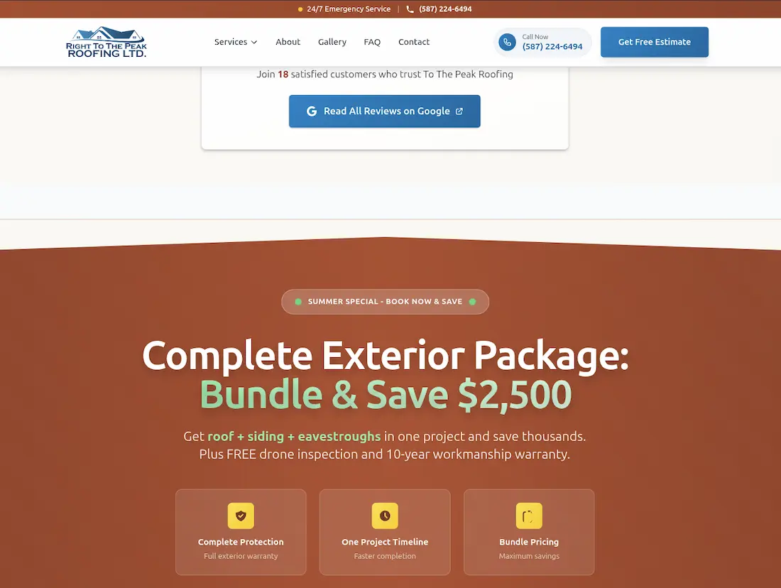 Right to the Peak Roofing Website